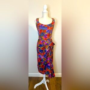 Gorgeous 1950s VTG Satin Floral Sarong Dress Designer Mr. Blackwell Sz XS/S